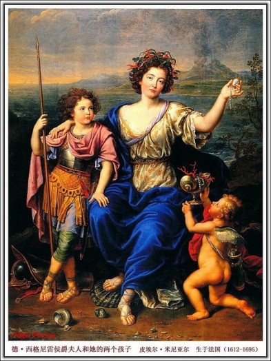 德·西格尼雷侯爵夫人和她的两个孩子